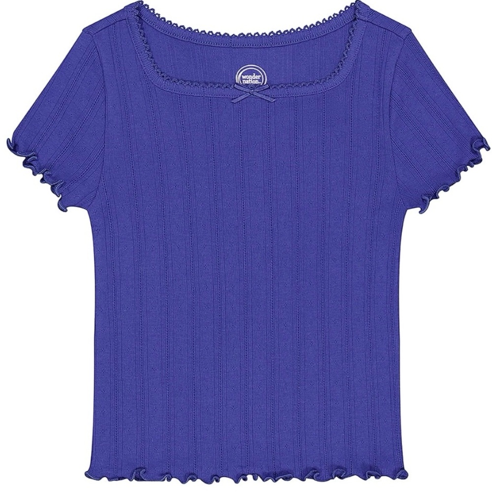 Blue Ribbed Short Sleeve Top
